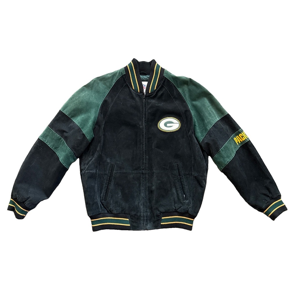 Green Bay Packers Suede Leather Varsity Bomber Jacket Men M NFL Football G-III